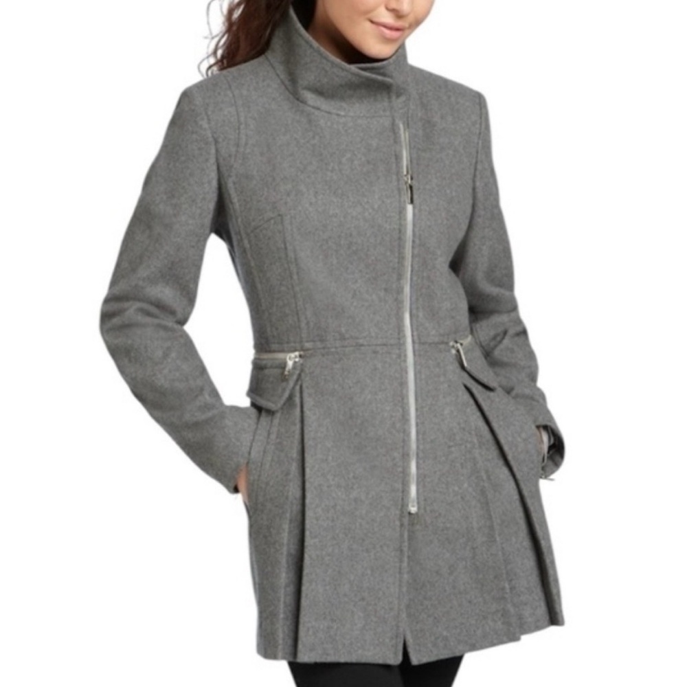 Coat LAUNDRY by SHELLI SEGAL Jacket Zippers Wool Gray Silver Size 8